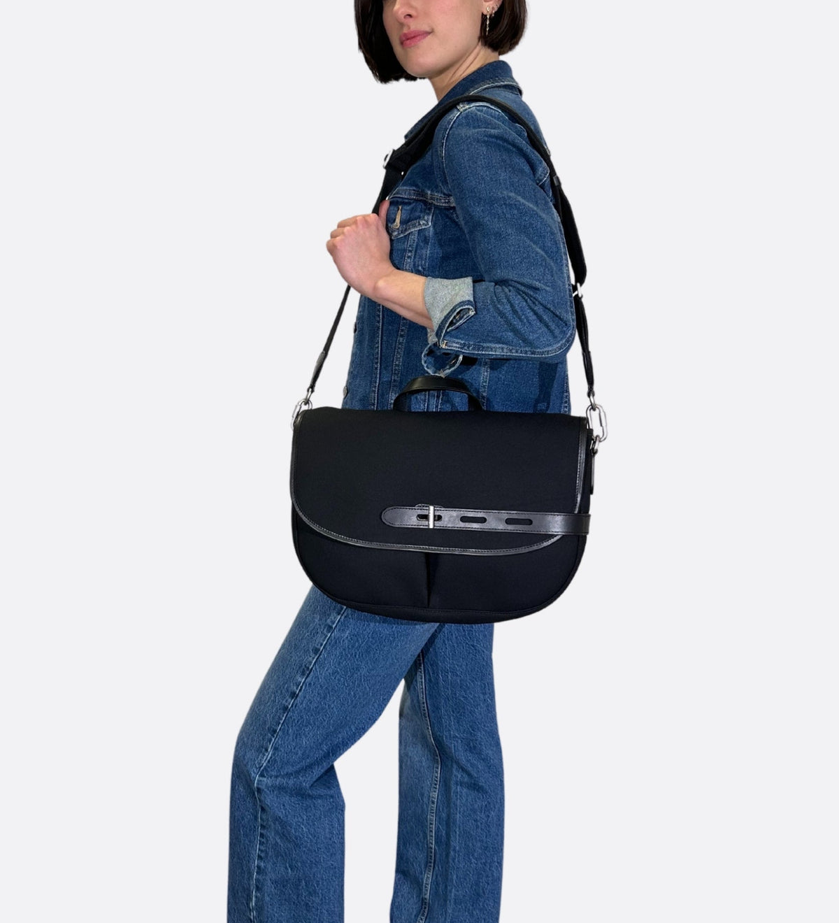 Besace double twill L, noir, fabriquée en France