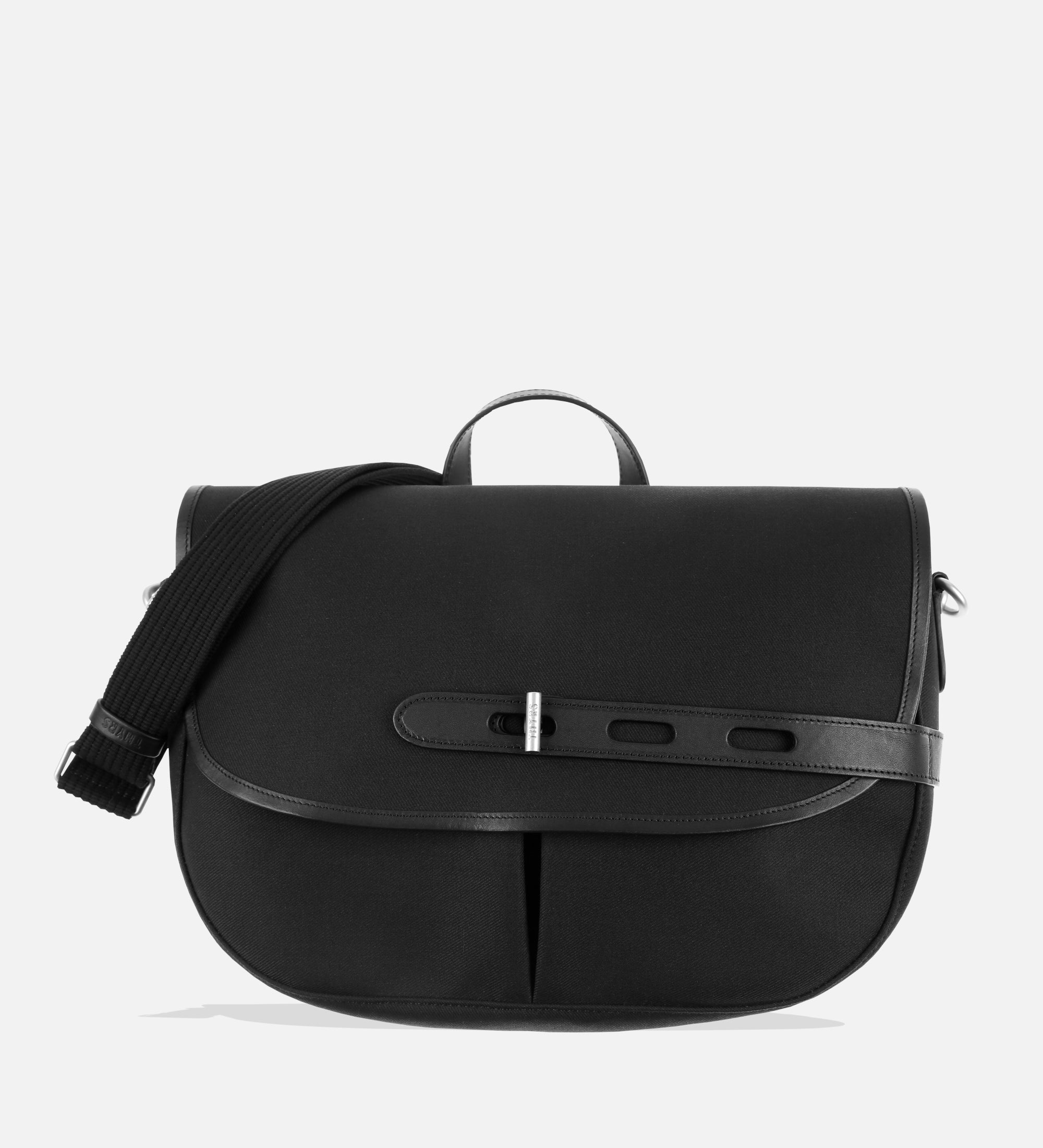 Besace double twill L, noir, fabriquée en France