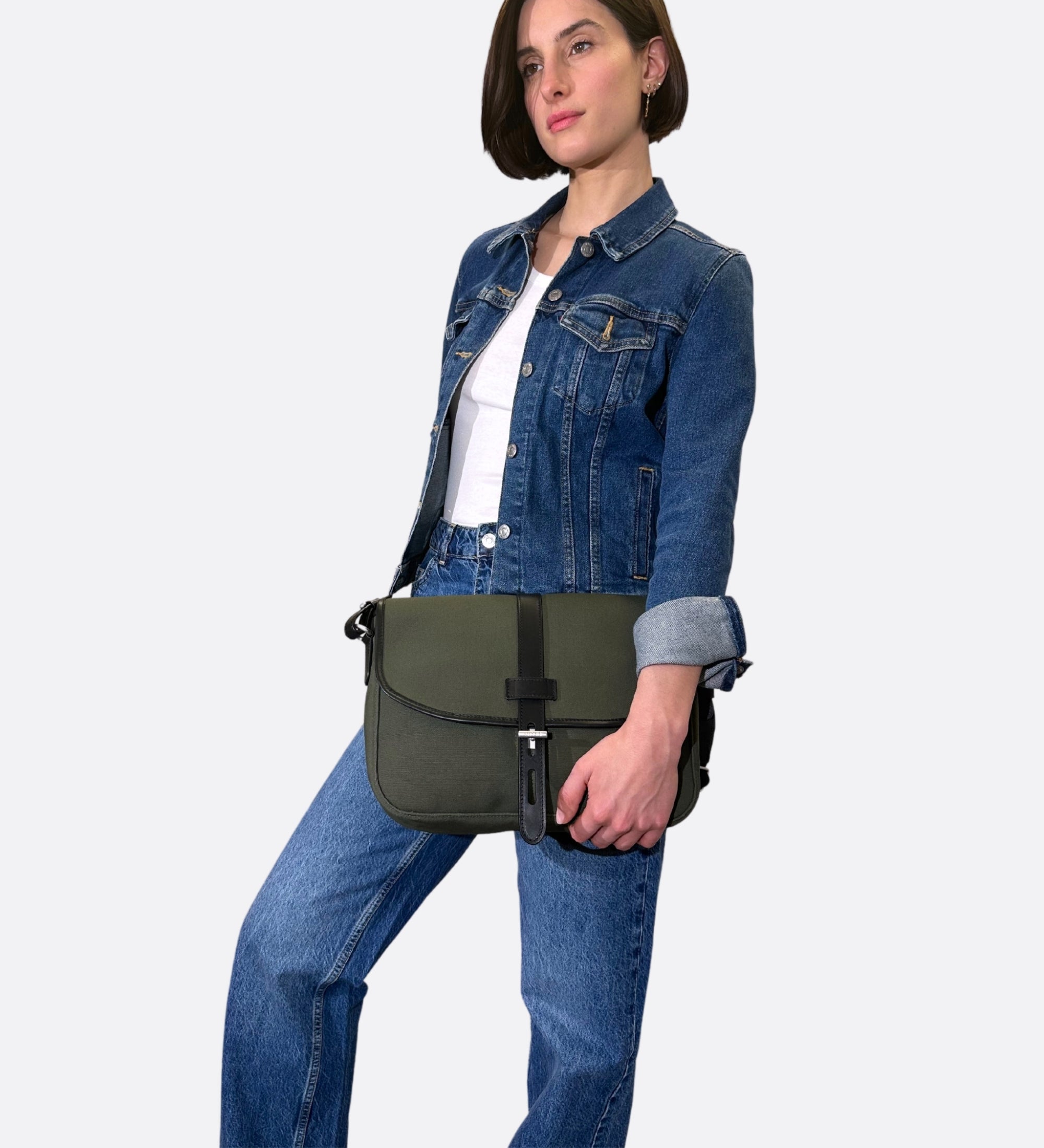 Besace toile coton bio, kaki bronze, taille M, THYRS