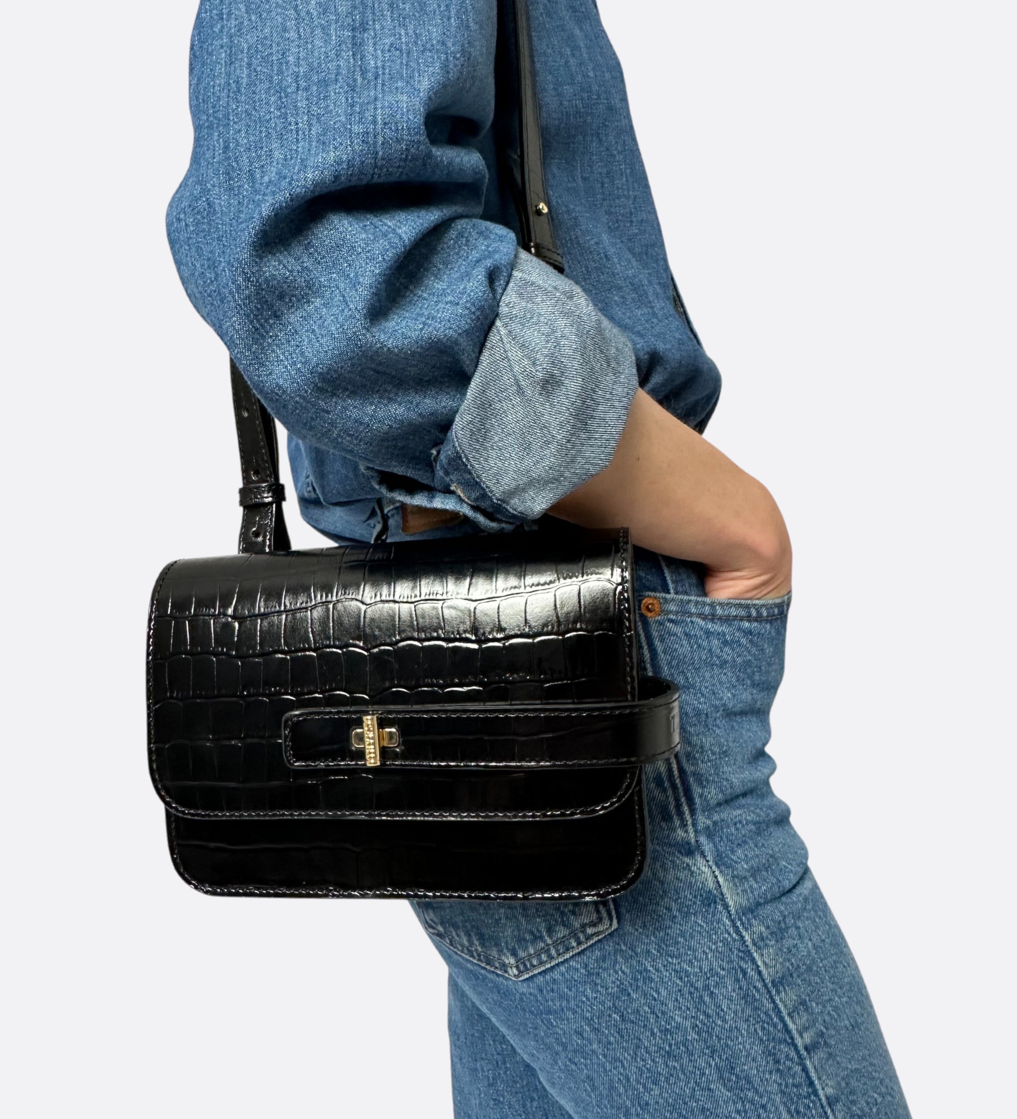 Petit Lalou, cuir croco noir, THYRS