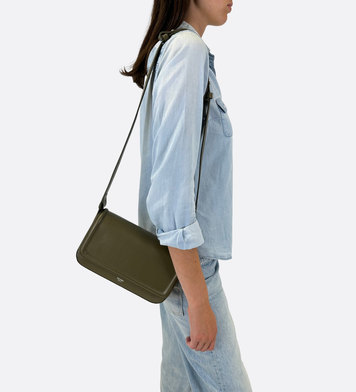 Sac Nine baguette cuir lisse vert olive, THYRS