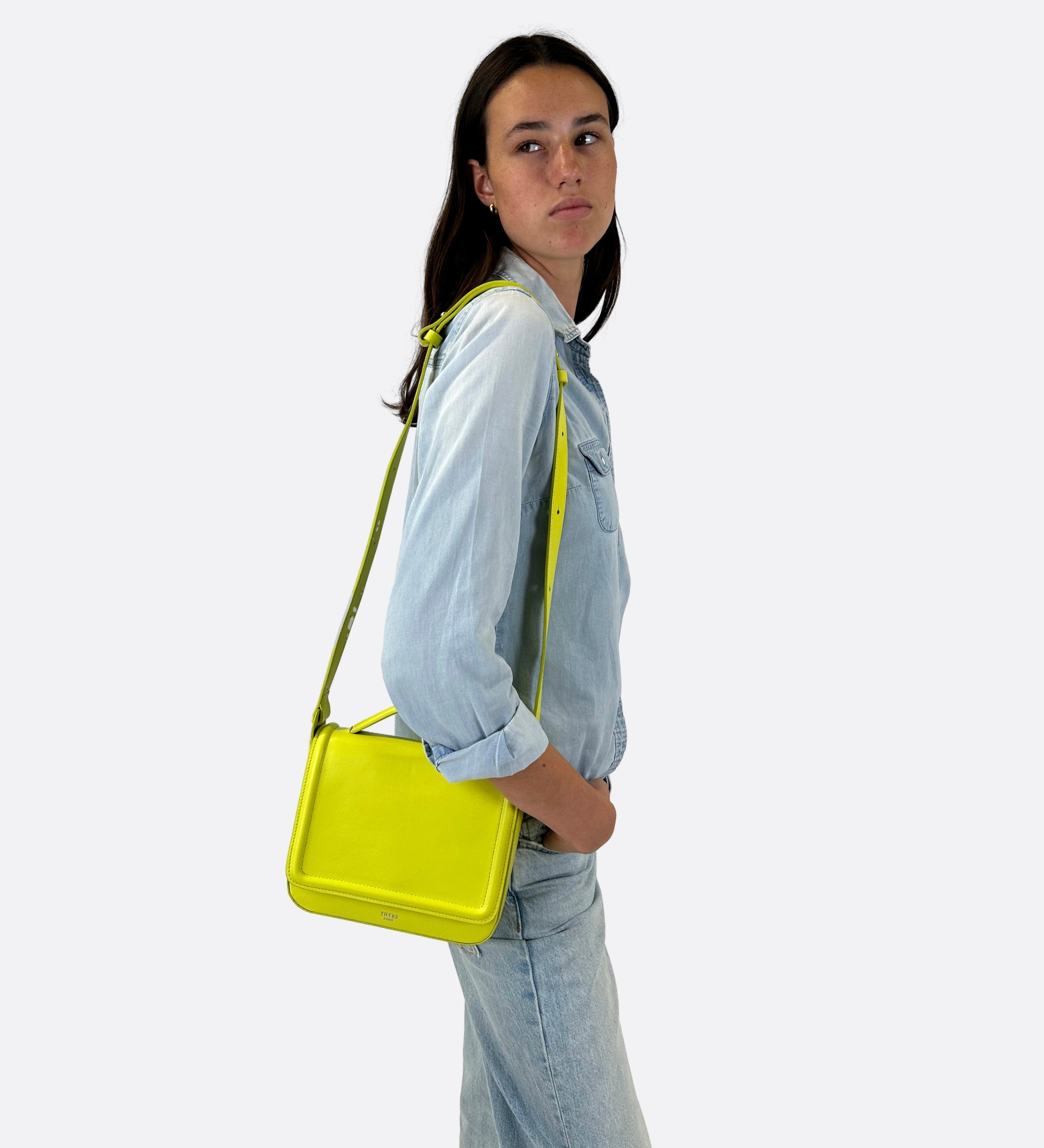 Sac bandoulière Nine cuir lisse jaune THYRS