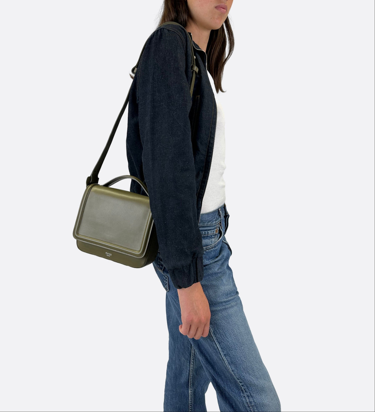 Sac Nine en cuir lisse olive, THYRS