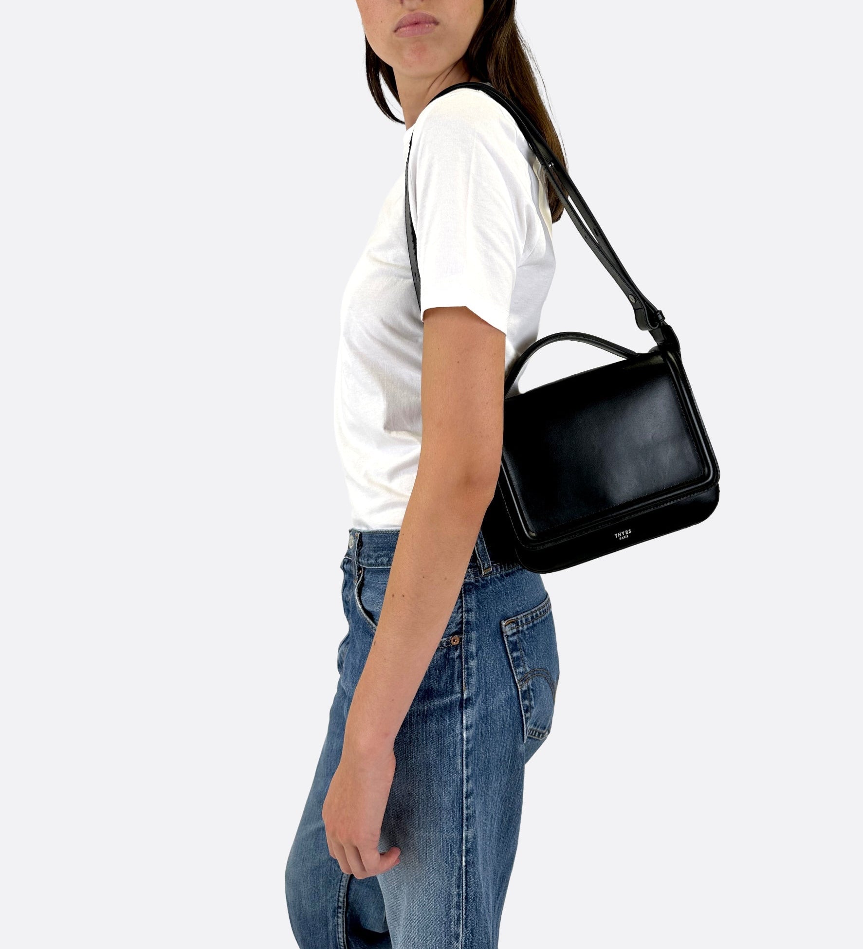 Sac Nine en cuir lisse noir, THYRS