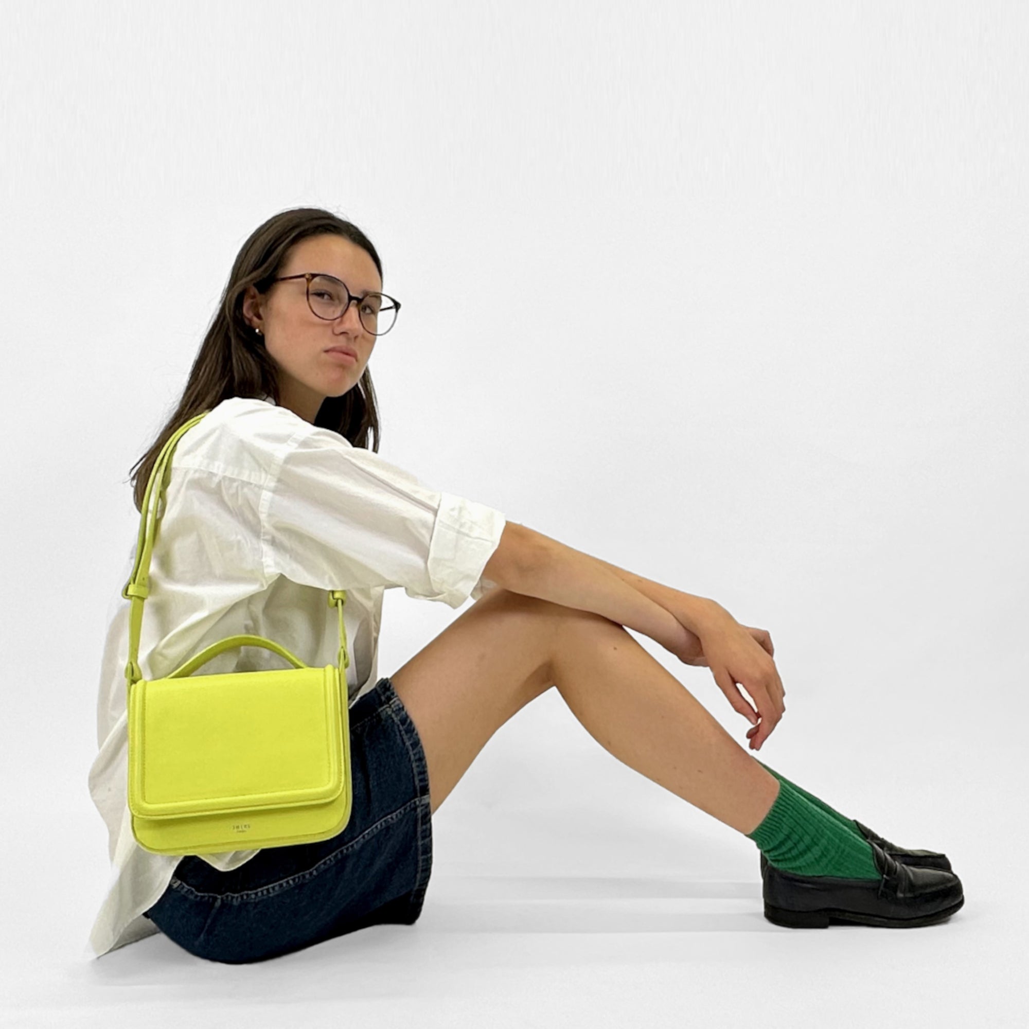 Sac Nine en cuir lisse jaune acide