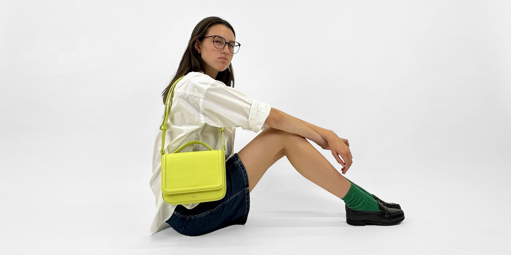 Sac Nine en cuir lisse jaune acide