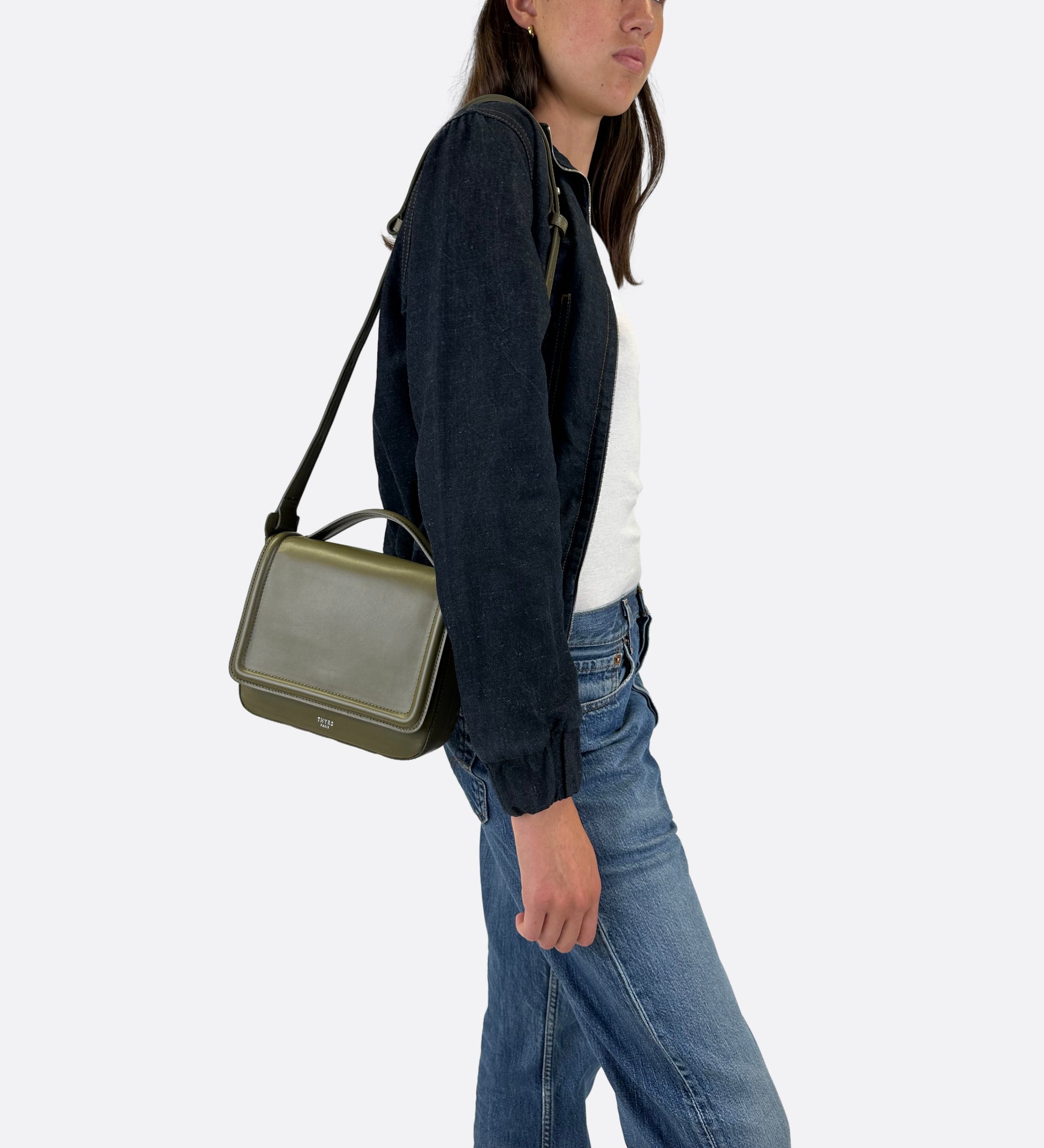 Sac Nine en cuir lisse olive, THYRS