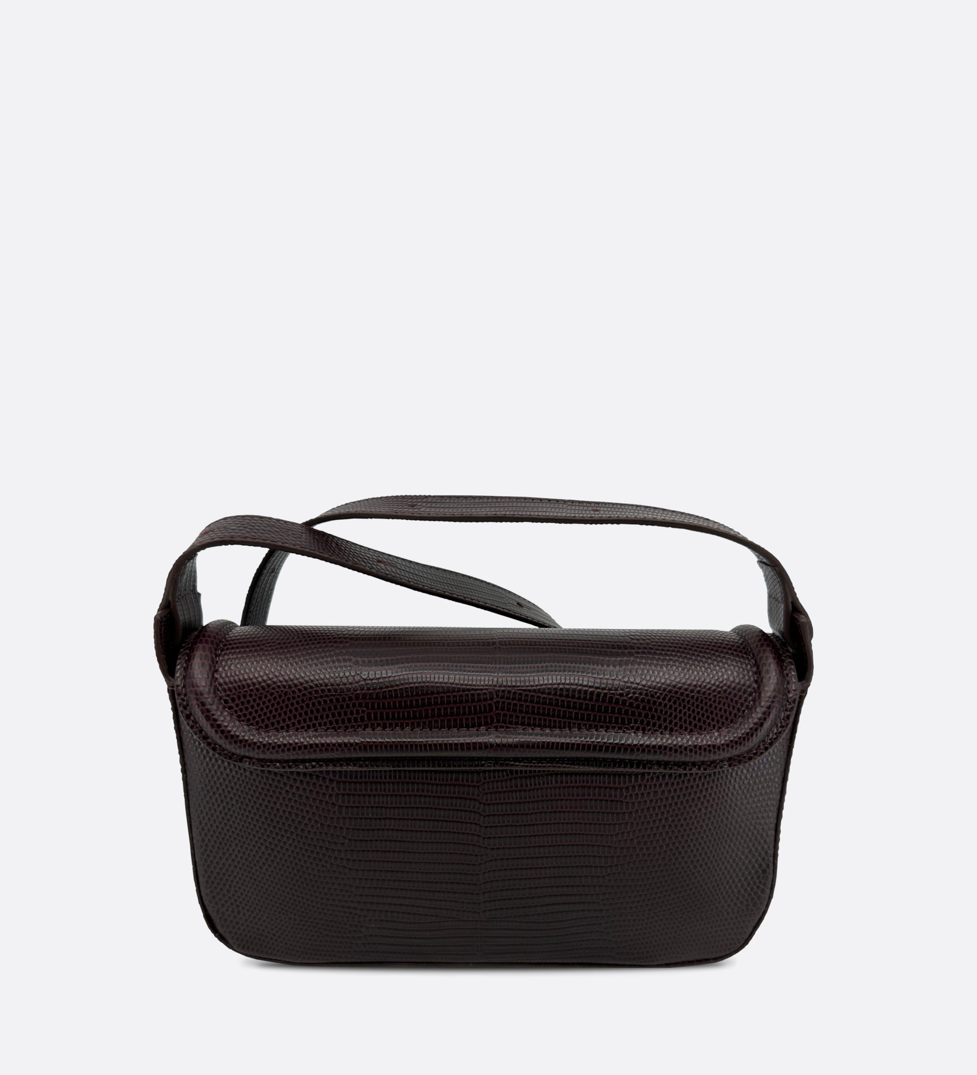 Sac Nine baguette en cuir embossé lézard coloris cassis, THYRS