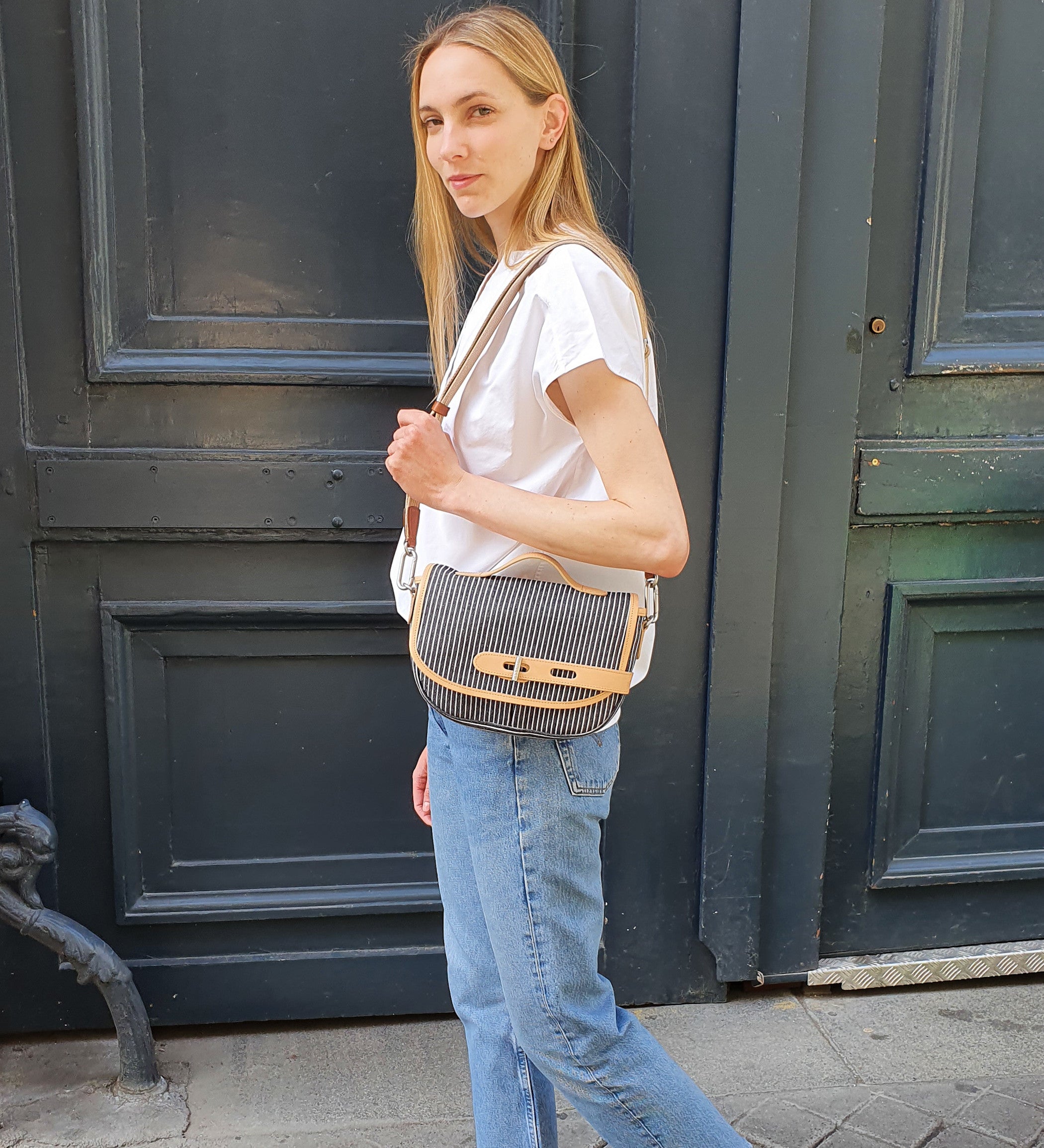 Besace Made in France ecodenim rayé THYRS